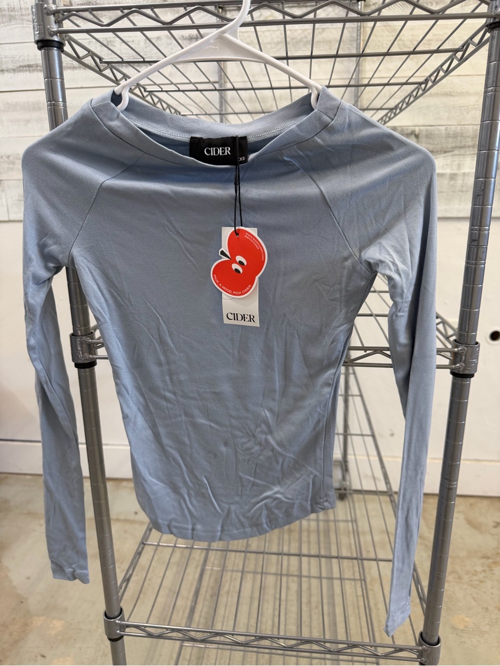NWT. Cider Long-Sleeve Crewneck Top in Light Blue
